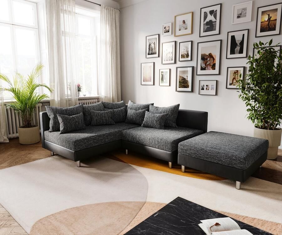 DELIFE Hoekbank Clovis zwart hocker ottomane hoekbank links Module-bank