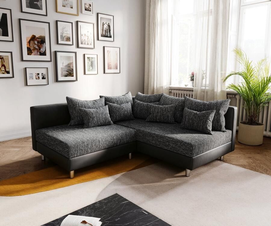 DELIFE Hoekbank Clovis zwart ottomane rechts hoekbank module-bank