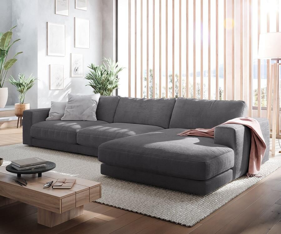 DELIFE Hoekbank Cubico 350x190 cm Snoer antraciet recamiere rechts