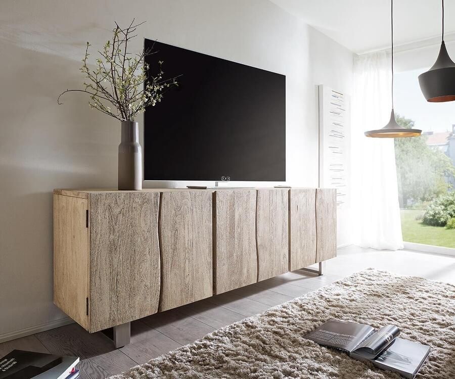 DELIFE Ladekast Live-Edge acacia champagne 220 cm 6 deuren massief boomrand dressoir