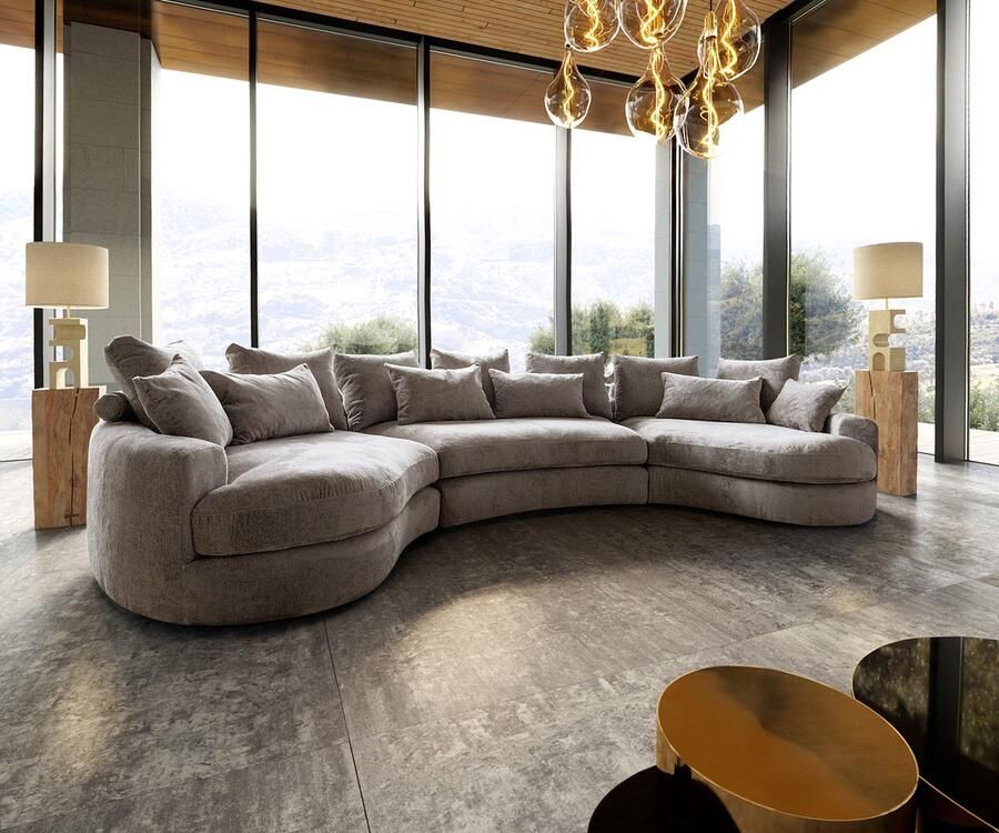 DELIFE Mega-sofa Estrea Webstoff Taupe 410x155 cm Rundsofa