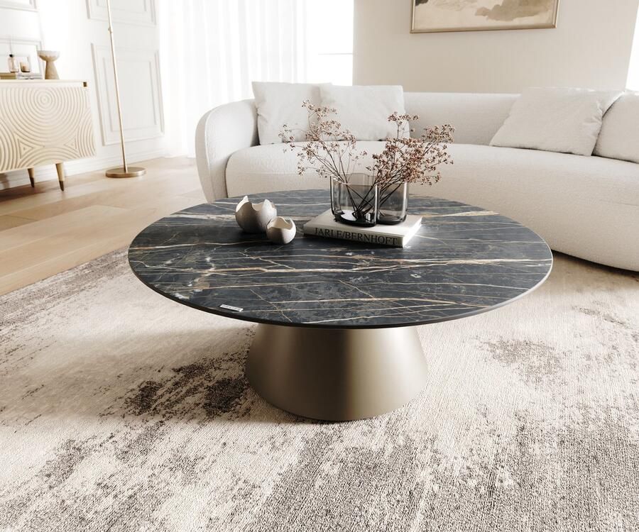 DELIFE Salontafel Borna Keramiek Laminam Noir Desir bruin 100x100 cm Onderstel Conisch effect afwerking Titanium