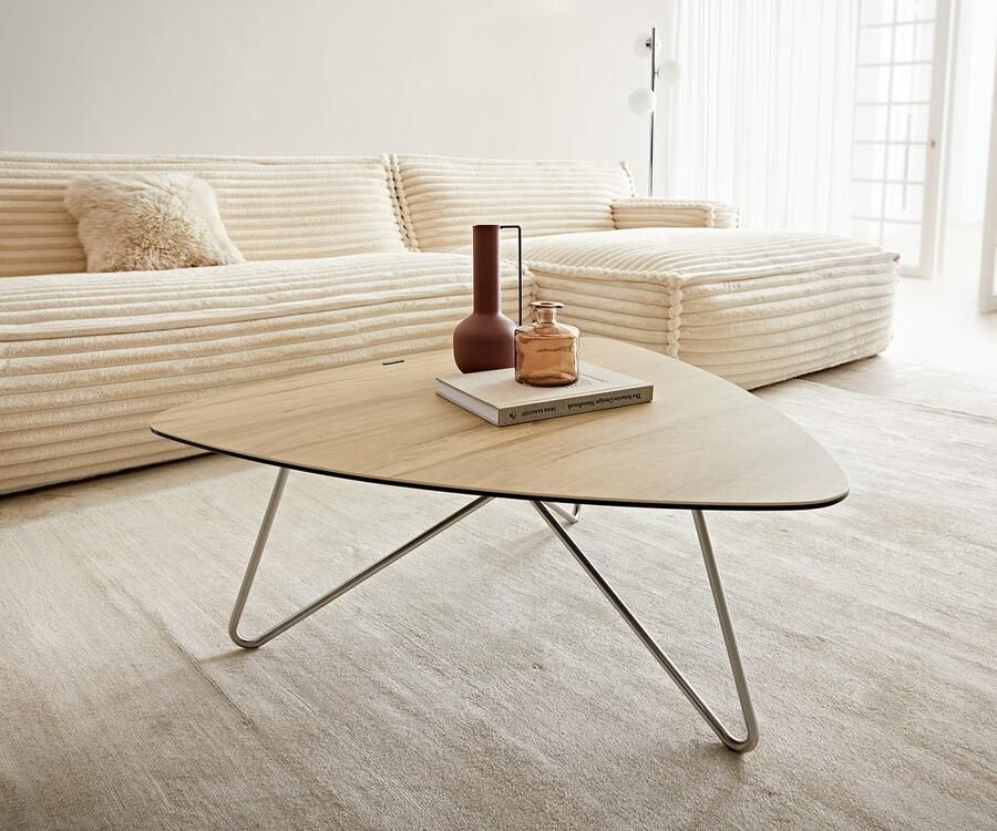 DELIFE Salontafel Ekrem Keramiek Laminam Sabbia Eik gekleurd 88x85 cm kruispoot rond Roestvrij staal