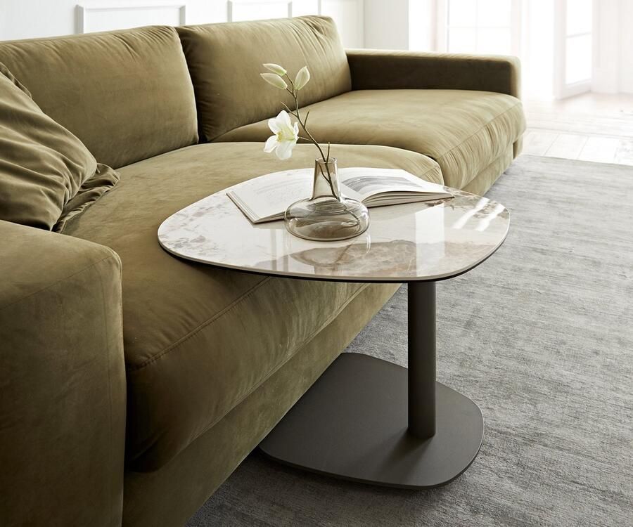 DELIFE Salontafel Elenya Keramiek Minas Melange Wit-Beige 60x60 cm Frame met titaniumeffect