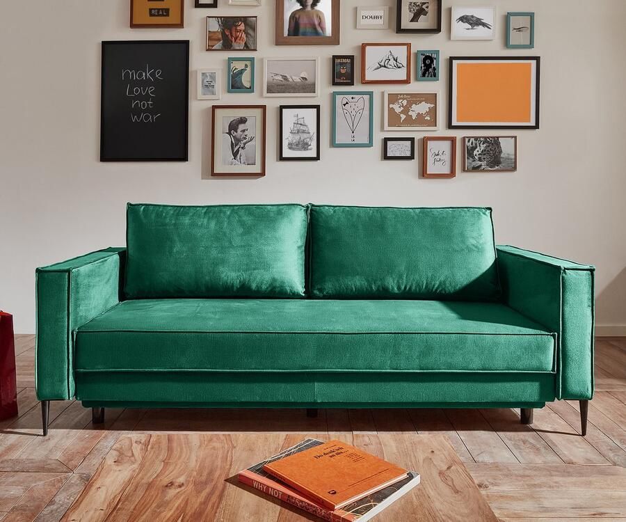 DELIFE Slaapbank Thia Velours groen 220x100 cm