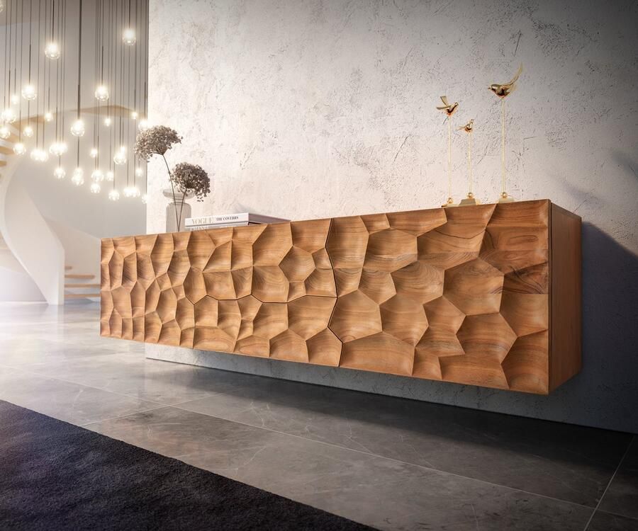 DELIFE TV-meubel Solu acacia natuur 175 cm 2 deuren 2 laden zwevend lowboard 3D-Front