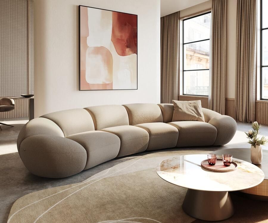 DELIFE Bigsofa Lunna Fijn bouclé taupe 360x175 cm 2 kussens