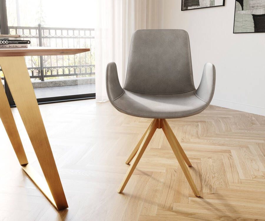 DELIFE Eetkamerstoel Ilia-Flex met armleuning kruisframe hoekig goud fluweel grijs 180° draaibaar - Foto 2