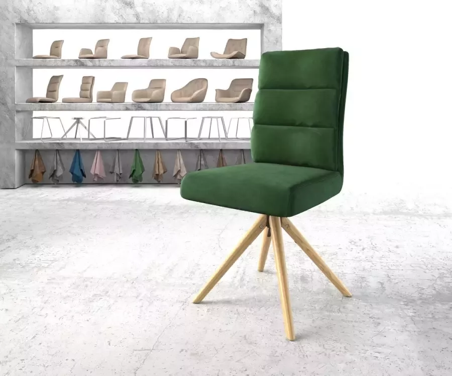 DELIFE Draaistoel Pela-Flex houten frame conisch fluweel groen 180° draaibaar