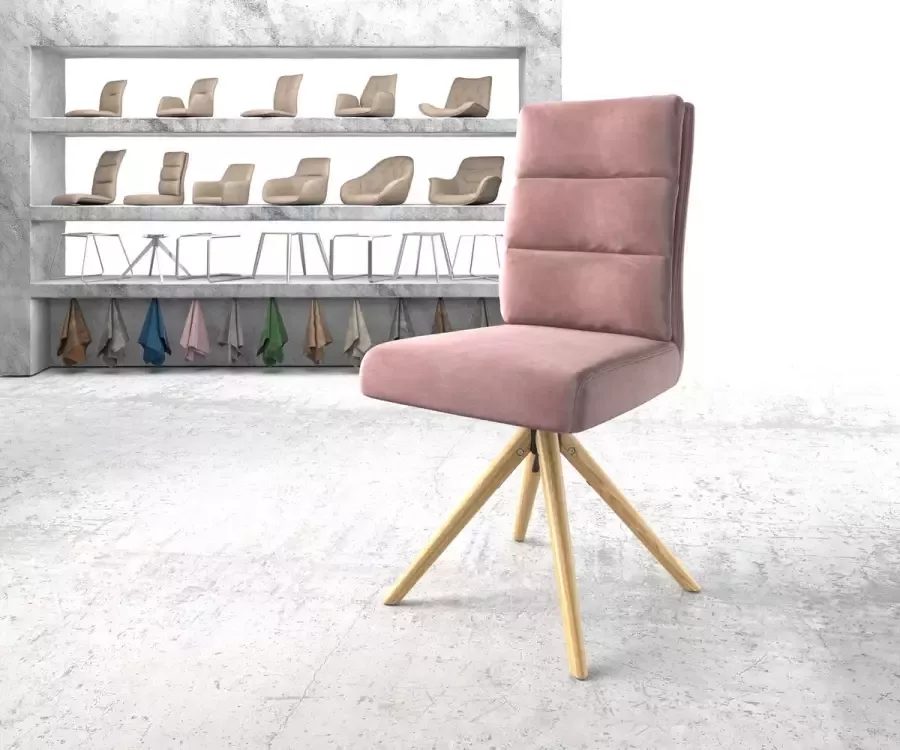 DELIFE Draaistoel Pela-Flex houten frame conisch fluweel rosé