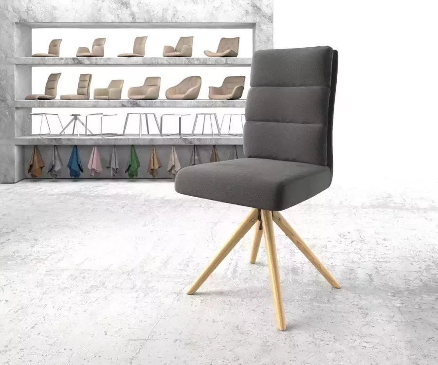 DELIFE Draaistoel Pela-Flex houten frame conisch structuurstof antraciet 180° draaibaar
