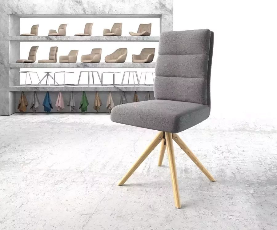 DELIFE Draaistoel Pela-Flex houten frame conisch structuurstof lichtgrijs 180° draaibaar
