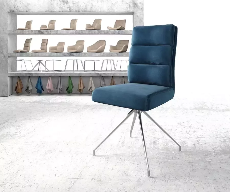 DELIFE Draaistoel Pela-Flex kruisframe conisch roestvrij staal fluweel blauw