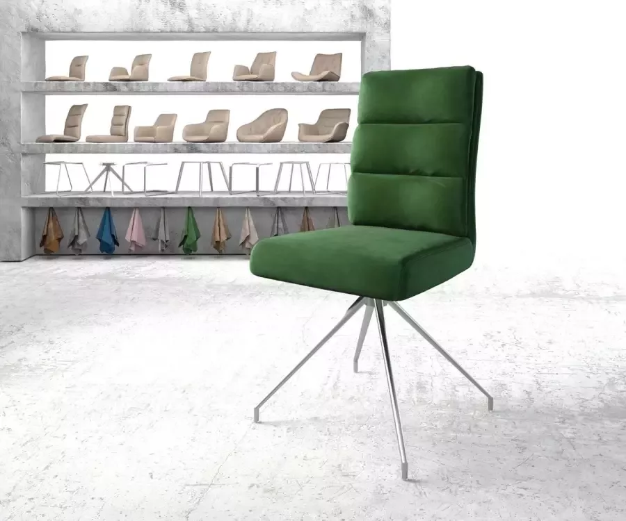 DELIFE Draaistoel Pela-Flex kruisframe conisch roestvrij staal fluweel groen 180° draaibaar