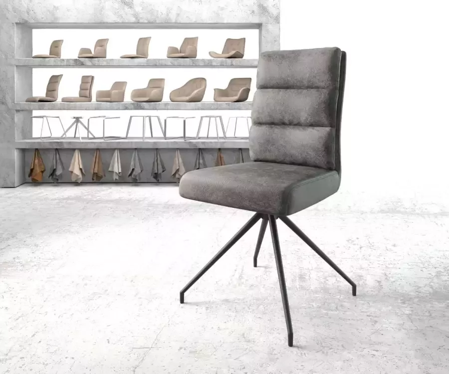 DELIFE Gestoffeerde-stoel Pela-Flex kruisframe conisch zwart microvelours grijs antiek pocketveer kern