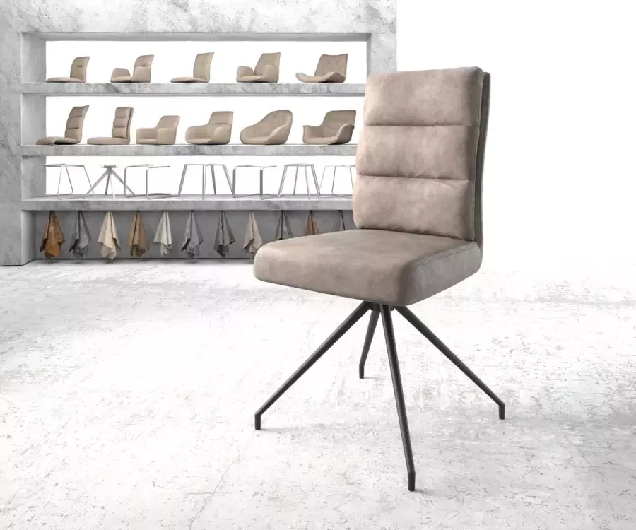 DELIFE Gestoffeerde-stoel Pela-Flex kruisframe conisch zwart microvelours taupe vintage pocketveer kern