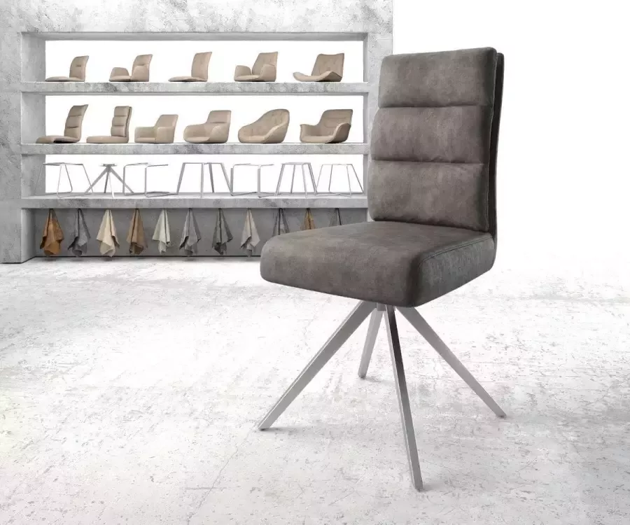 DELIFE Gestoffeerde-stoel Pela-Flex kruisframe hoekig roestvrij staal microvelours antraciet vintage pocketveer kern