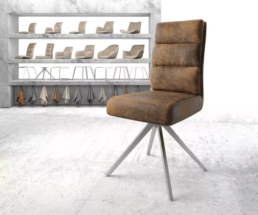 DELIFE Draaistoel Pela-Flex kruisframe hoekig roestvrij staal bruin antiek 180° draaibaar