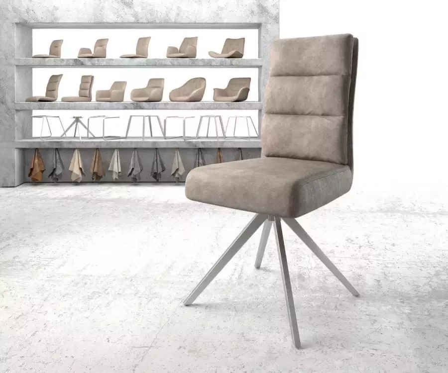 DELIFE Gestoffeerde-stoel Pela-Flex kruisframe hoekig roestvrij staal microvelours taupe vintage pocketveer kern