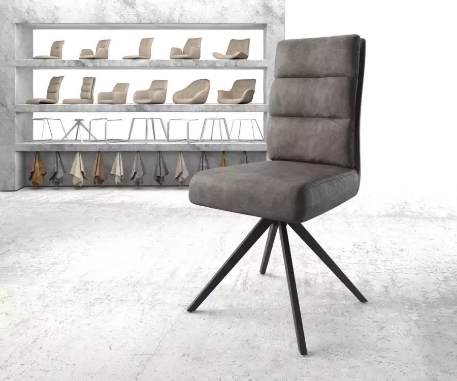 DELIFE Gestoffeerde-stoel Pela-Flex kruisframe hoekig zwart microvelours antraciet vintage pocketveer kern