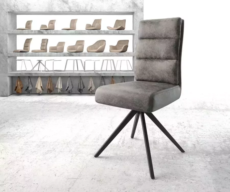 DELIFE Gestoffeerde-stoel Pela-Flex kruisframe hoekig zwart microvelours grijs antiek pocketveer kern