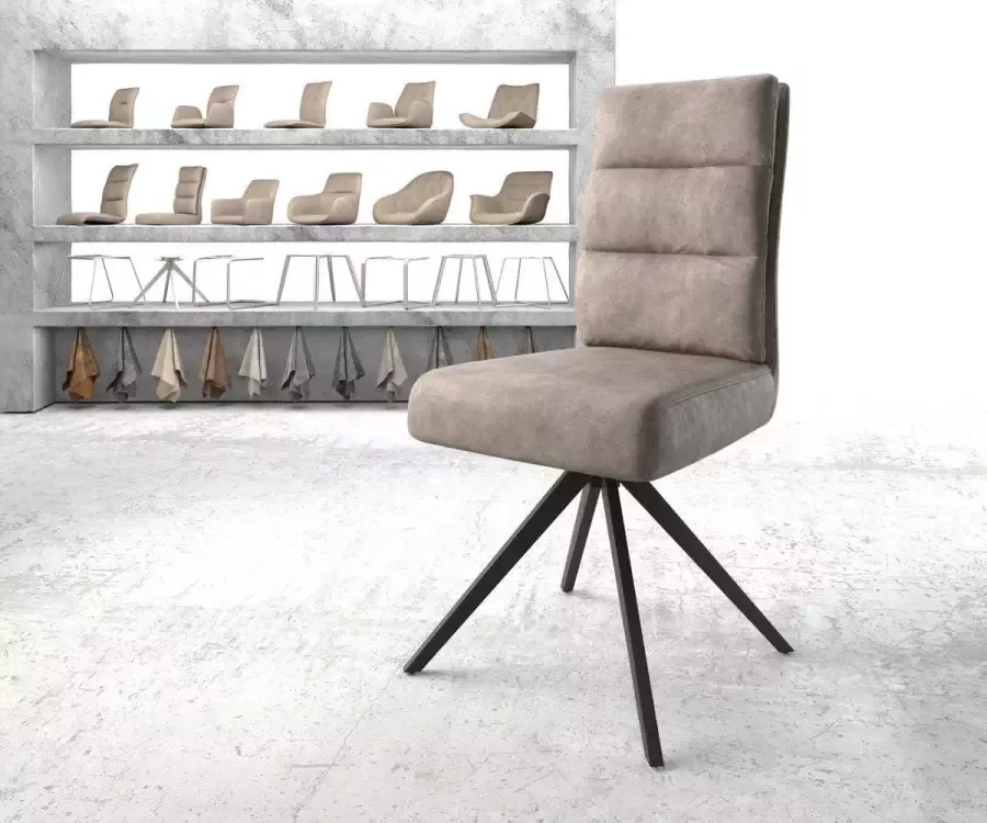 DELIFE Gestoffeerde-stoel Pela-Flex kruisframe hoekig zwart microvelours taupe vintage pocketveer kern