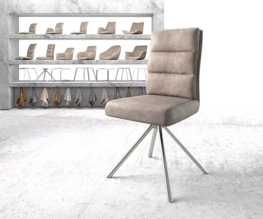 DELIFE Draaistoel Pela-Flex kruisframe rond roestvrij staal taupe vintage 180° draaibaar