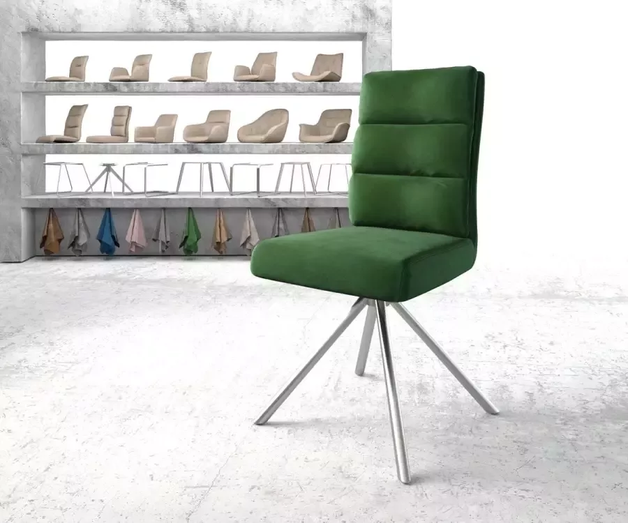 DELIFE Draaistoel Pela-Flex kruisframe rond roestvrij staal fluweel groen 180° draaibaar