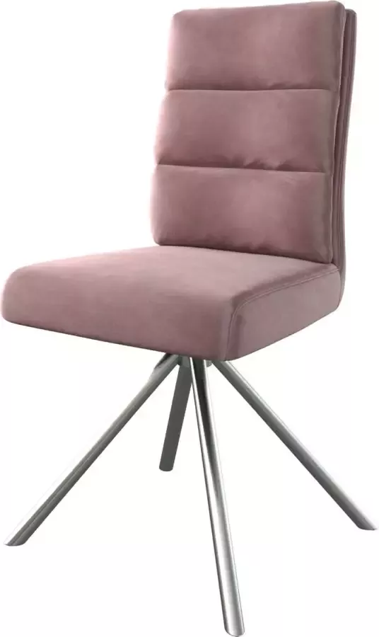 DELIFE Draaistoel Pela-Flex kruisframe rond roestvrij staal fluweel rosé