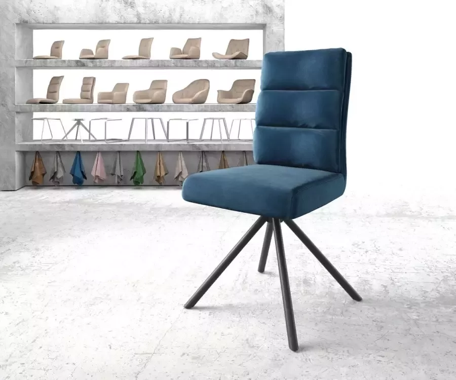 DELIFE Draaistoel Pela-Flex kruisframe rond zwart fluweel blauw