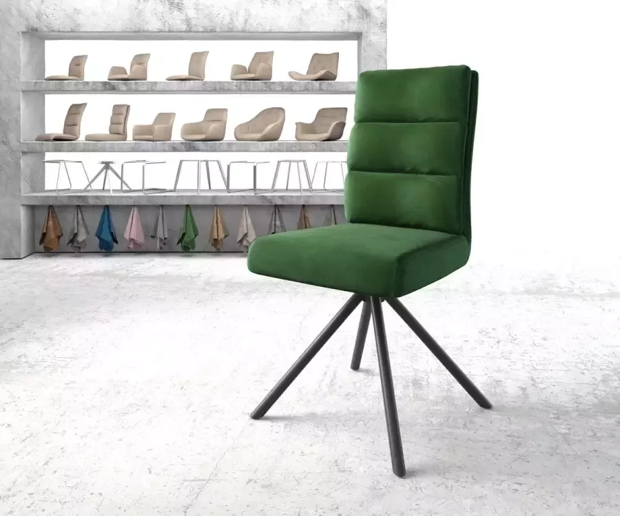 DELIFE Draaistoel Pela-Flex kruisframe rond zwart fluweel groen 180° draaibaar