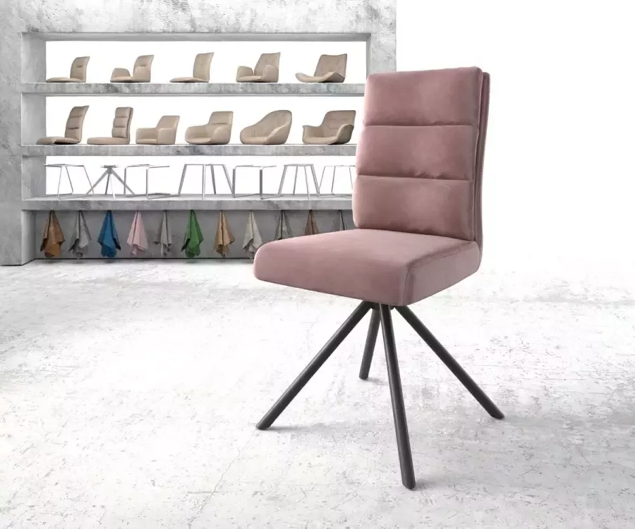 DELIFE Draaistoel Pela-Flex kruisframe rond zwart fluweel rosé