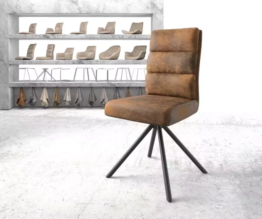 DELIFE Draaistoel Pela-Flex kruisframe rond zwart bruin antiek 180° pocketveer kern