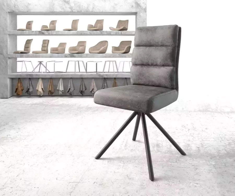 DELIFE Draaistoel Pela-Flex kruisframe rond zwart grijs antiek 180° pocketveer kern