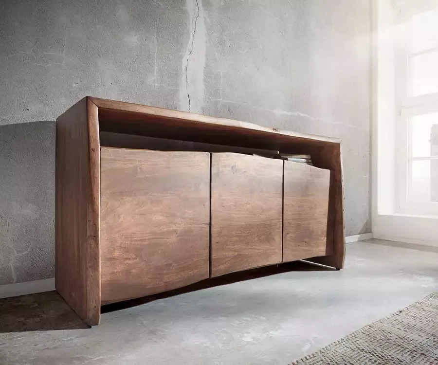 DELIFE Dressoir Live-Edge acacia bruin 145 cm 3 deuren 1 vak sideboard