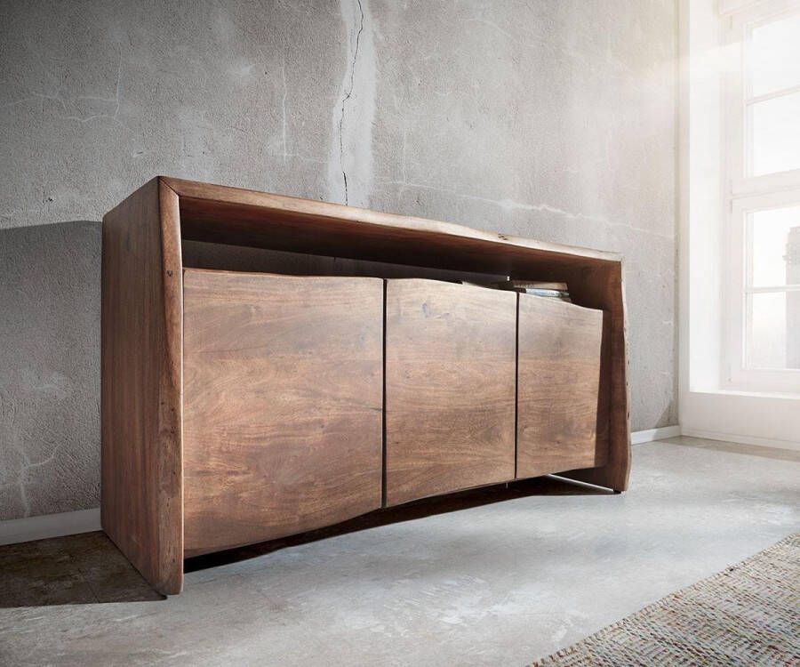 DELIFE Dressoir Live-Edge acacia bruin 145 cm 3 deuren 1 vak sideboard