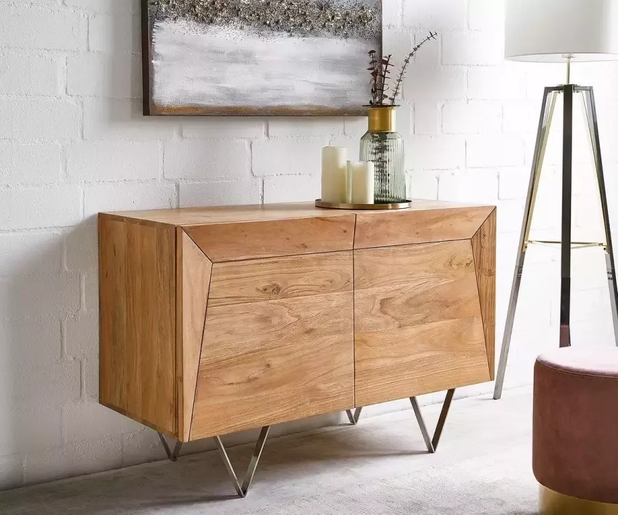DELIFE Dressoir Wyatt 115x45x75 acacia natuur poten roestvrij staal