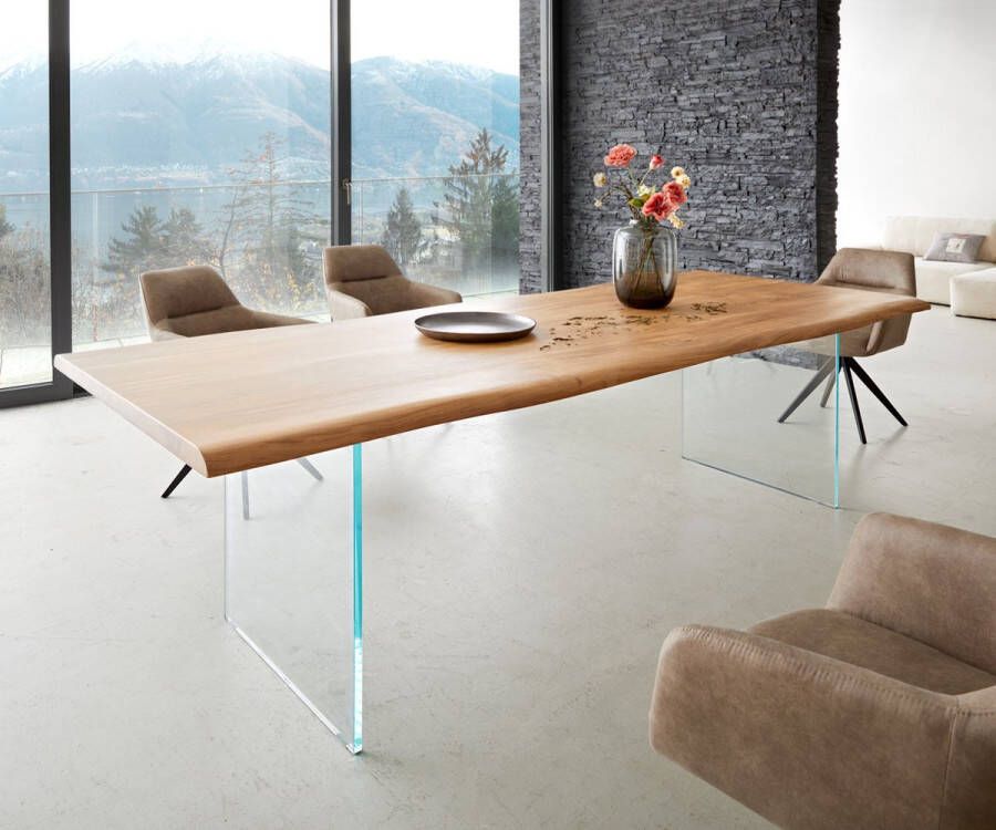 DELIFE Eetkamertafel Edge acacia natuur 260x100 glas Live-Edge