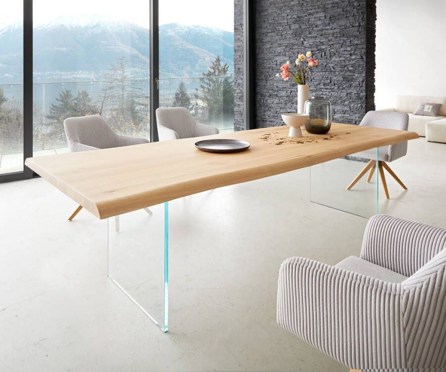 DELIFE Eetkamertafel Edge eiken natuur 260x100 glas Live-Edge