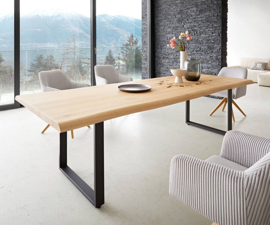 DELIFE Eetkamertafel Edge eiken natuur 260x100 skid zwart Live-Edge