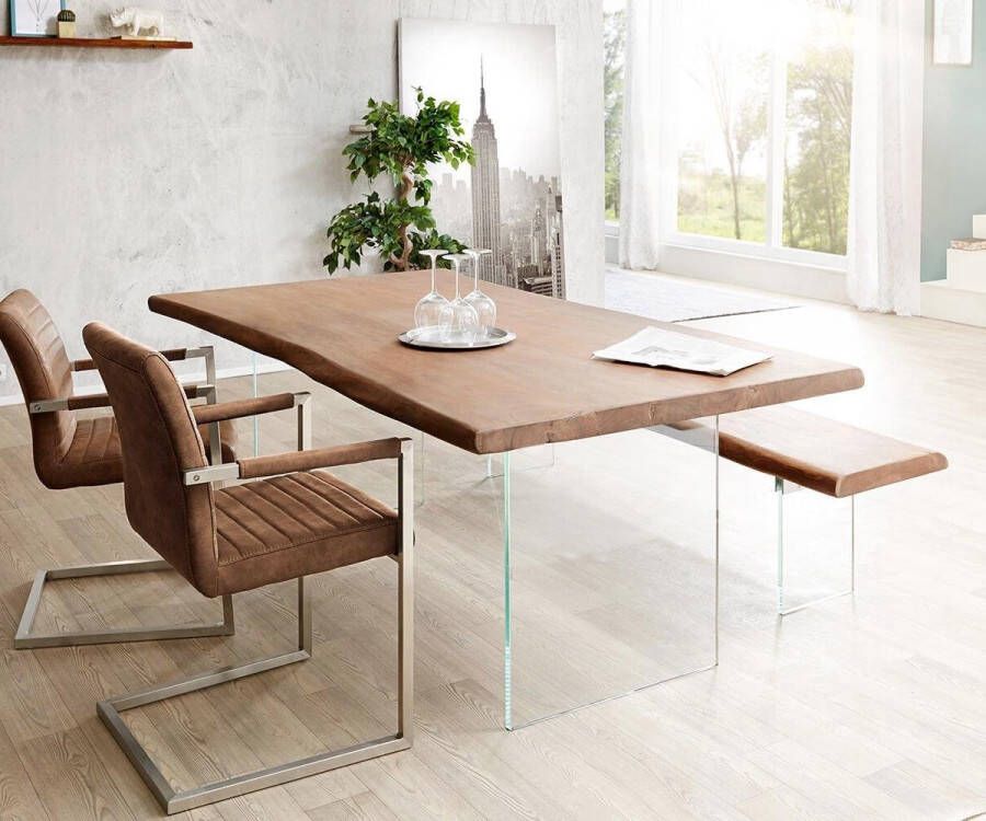 DELIFE Eettafel Edge acacia bruin 140x90 XL verre Live-Edge