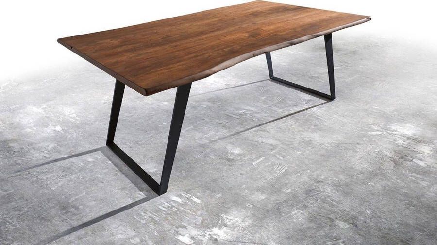 DELIFE Eettafel Edge acacia bruin 200x100 metaal schuin Live-Edge