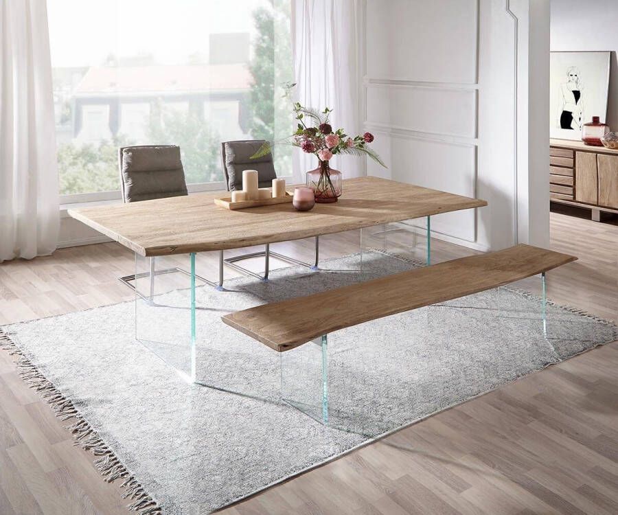 DELIFE Eettafel Edge acacia champagne 200x100 verre Live-Edge