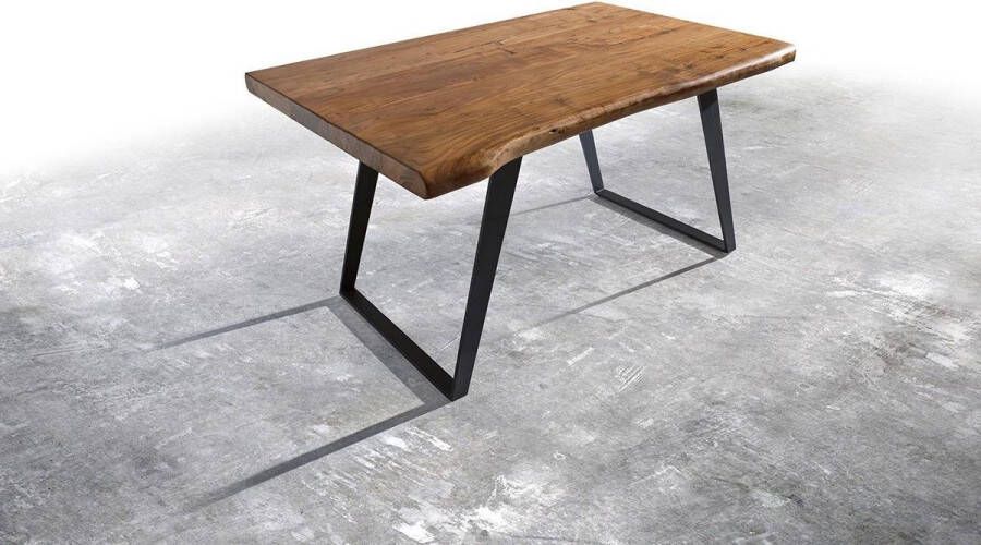 DELIFE Eettafel Edge acacia natuur 140x90 XL metaal schuin Live-Edge