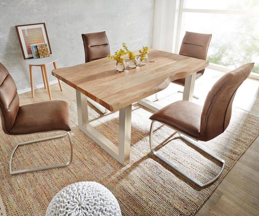 DELIFE Eettafel Edge acacia natuur 200x100 edelstaal breed Live-Edge