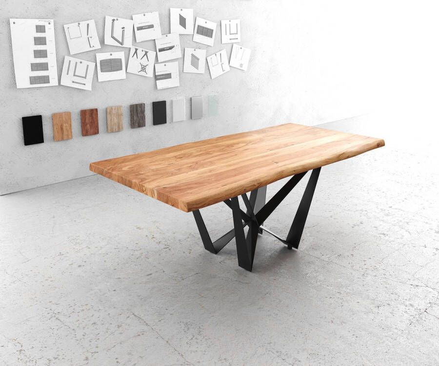 DELIFE Eettafel Edge acacia natuur 200x100 XL Spider vlak staal zwart Live-Edge eettafel
