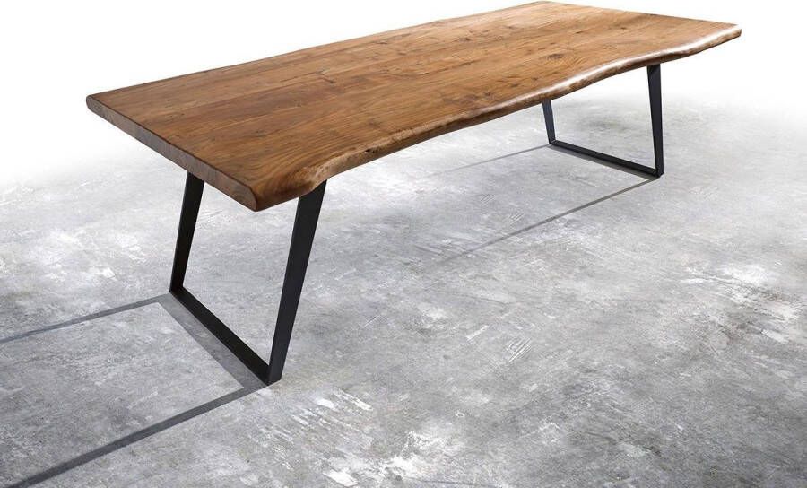 DELIFE Eettafel Edge acacia natuur 260x100 XL metaal schuin Live-Edge