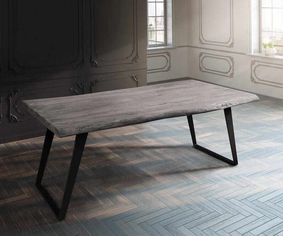 DELIFE Eettafel Edge acacia platina 180x90 XL metaal schuin Live-Edge