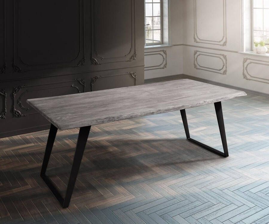 DELIFE Eettafel Edge acacia platina 260x100 metaal schuin Live-Edge