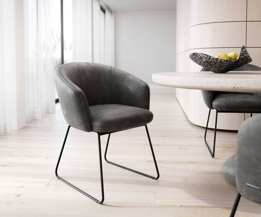 DELIFE Gestoffeerde-stoel Caja-Flex met armleuning slipframe zwart antraciet vintage pocketveer kern